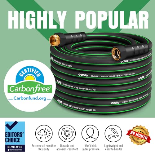 Image of EOOIO Garden Hose 75 ft with 10 Function Nozzle Sprayer, Heavy Duty Flexible Water Hose, No-Kink Lightweight Hybrid Hose, Leakproof Hose Male to Female Fittings