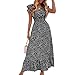 Kurz Urlaub  günstig Kaufen-BSLVWG Damen Maxi Kleid Rüschen Blütenblatt Kurzarm V-Ausschnitt Floral Flowy Sommer Strand Urlaub Sundress Casual Langes Kleid (DE/NL/SE/PL, Alphanumerisch, XL, Große Größen, Regular, Schwarz)