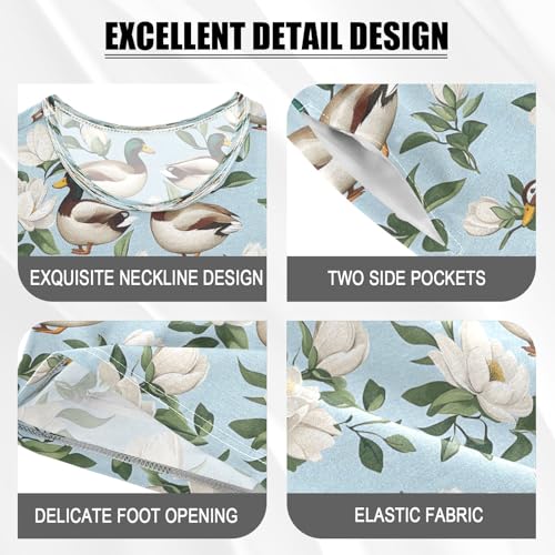 senya Mallard Duck White Flower Summer Pajamas Set Short Cotton Sleepwear 2 Piece4
