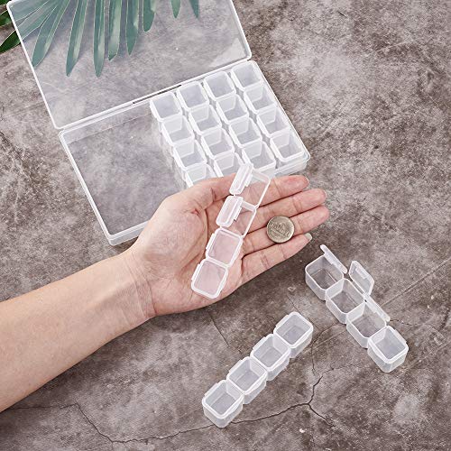 Image of FASHEWELRY 28 Grids Clear Plastic Jewelry Box Storage Containers with 3.93x0.94x0.94 Inch Removable Dividers