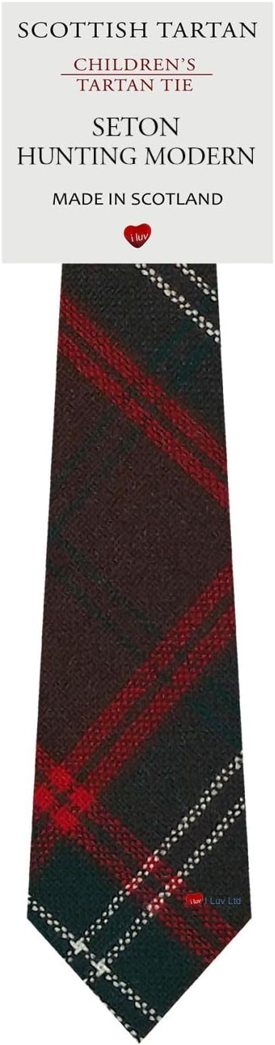 I LUV LTD Boys All Wool Tie Woven And Made in Scotland in Seton Hunting Modern Tartan