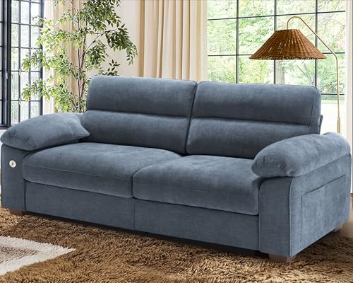 Image of WorthFurni Sofas for Living Room, Chenille Pillow-Armrest Loveseat Couch Set, Small Sofa, 3 Seater Sofa, USB Charging, Removable Sofa Cover, Solid Wood Frame, Easy to Install (90.5 inch, Blue)