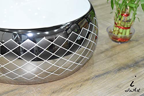 Image of InArt Designer table top wash basin for bathroom /bathroom sink /cabinet wash basin /ceramic basin /counter top basin /vanity washbasin in Round Shape Silver White 16 x 16 x 6 Inch