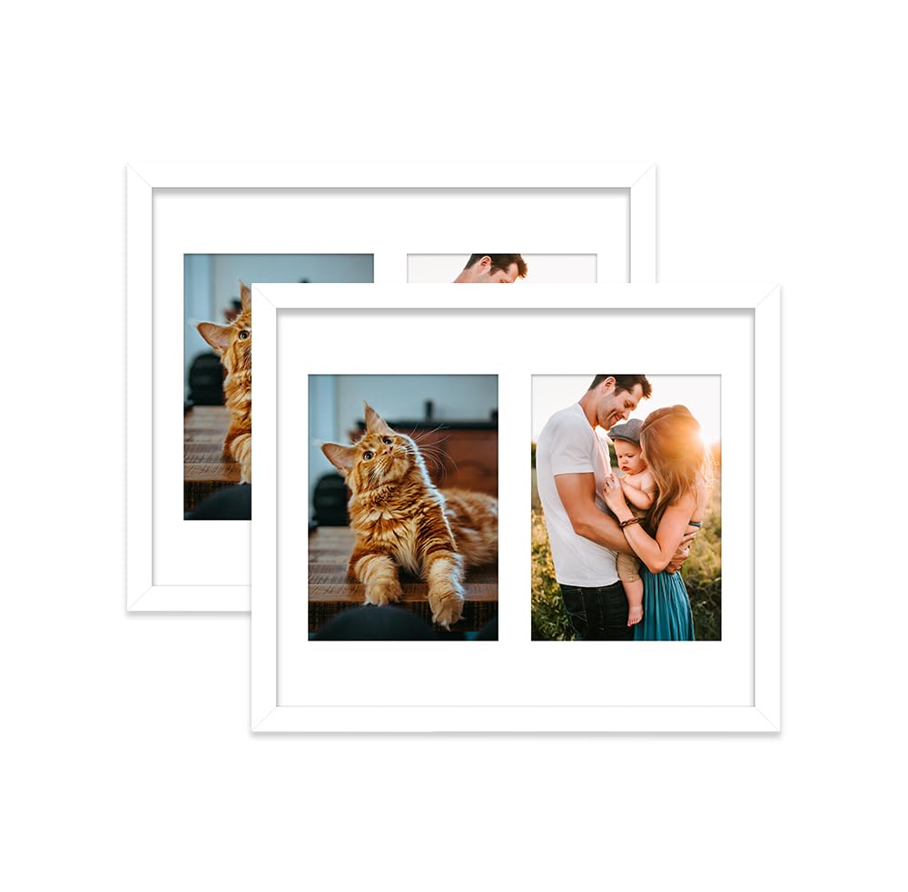 White Multi Photo Frame - Holds 2 x 7x5 Pictures, Family Collage Picture Frame for Wall Display, 12x10 Frame size, Set of 2