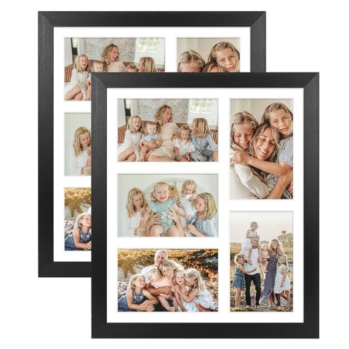 KSROECUD 11x13 Collage Frame with 5 Openings 4X6 Pictures, Multiple Picture Frame with Mat, Wall or Tabletop Decor, Black Wood Grain,2 Pack