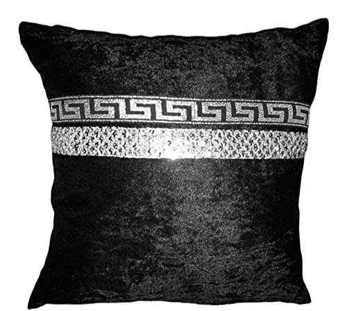 Zierkissen Kissenbezug Deko Kissen Versac Medusa Mäander Königlich Schwarz-Silber 45x45 cm mit Reisverschluss Kissenhülle mit Paneelen Cover