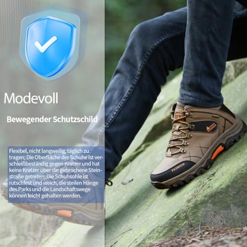 Wanderschuhe Herren Wasserdicht Trekkingschuhe Damen Wanderstiefel Outdoorschuhe männer Bequem Leicht Bergstiefel für Camping (Khaki, Erwachsene, Herren, 46, Numerisch, EU Schuhgrößensystem, M)