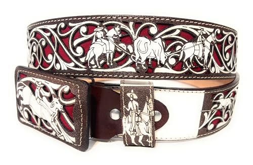 Mens Brown and Red Western Cowboy Rodeo Belt, Cinto Vaquero, Cinturon Charro Suertes Charras3