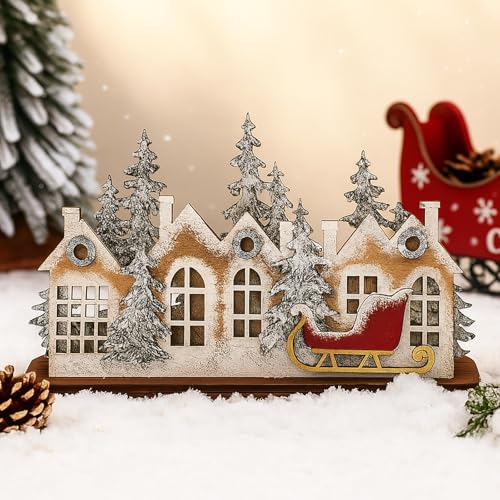 Chunful Wooden Christmas Village Decor Rustic Wood Merry Christmas Sign