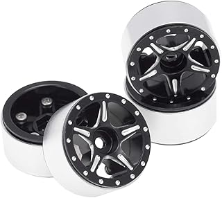 Integy RC Model C31208BLACK Billet Machined Alloy Wheels (4) for Axial 1/24 SCX24 Rock Crawler
