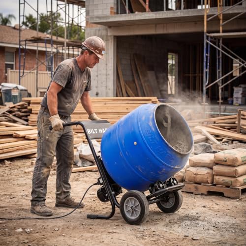 Image of BILT HARD 6 Cu.Ft Electric Cement Mixer, 1 HP Heavy Duty Poly Drum Concrete Mixer Portable for Mortar Stucco Fodder Farm and Job Site