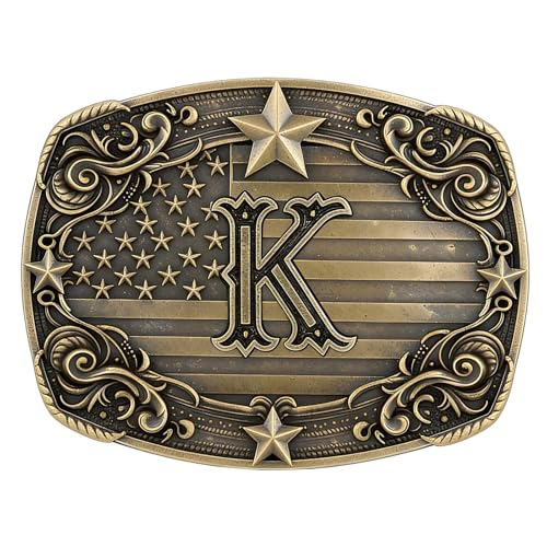 Image of Cowboy Belt Buckle for Men Vintage Western Rodeo Texas Initial Letter ABCDJMR to Z Belt Buckles