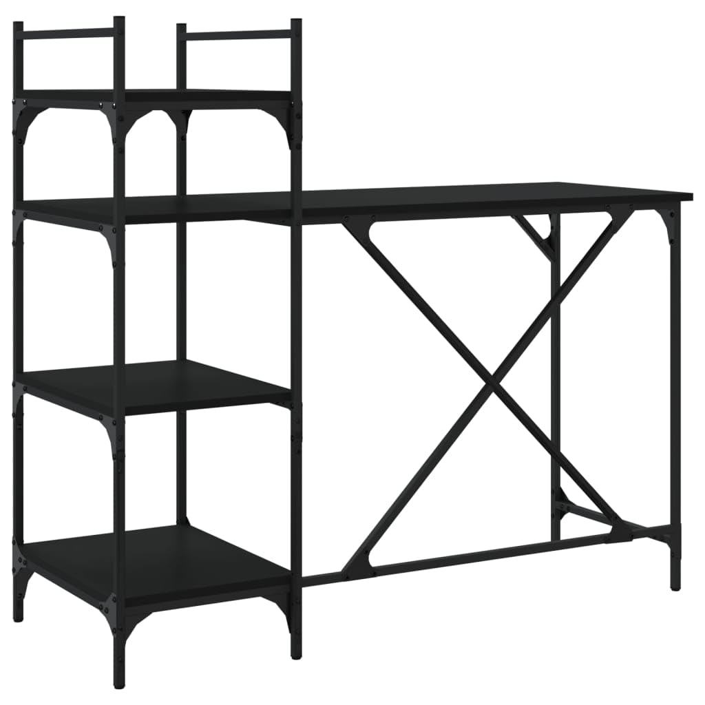 Scrivania per computer con scaffale, nero, 120 x 47 x 109 cm, robusta scrivania per bambini, gaming, studio, materiale in legno resistente, telaio in metallo