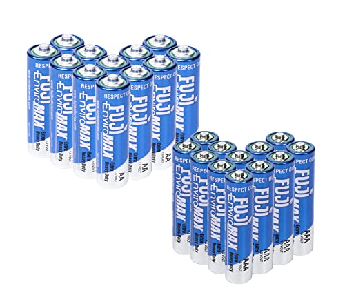 Fuji Enviromax type AA and AAA battery bundle, extra heavy duty, manufactured to be eco-friendly and powerful, Carbon Zinc (Pack of 12AA, 12 AAA)