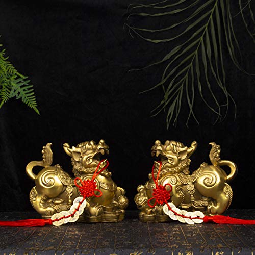 BRABUD Figura Decorativa Feng Shui Pi Xiu de Latón Hecha a Mano Set 2 miniatura 6