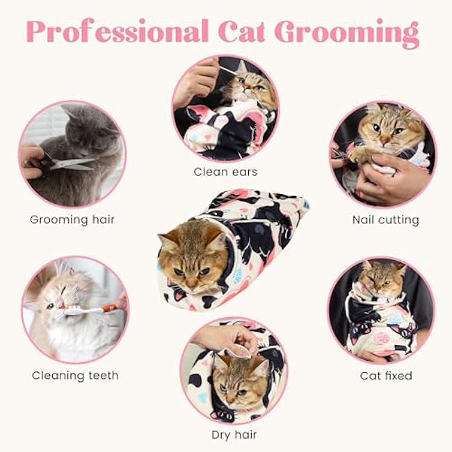 27.6¡° Cat Wrap for Cutting Nails Self-Adherent Fabric Cat Wrap for Grooming Cat Restraint for Nail Clipping Anti-Escape Cat Calming Wrap Within 15lbs-lO1ISDFr
