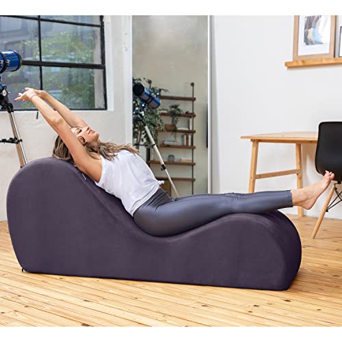 Avana Sleek Chaise Lounge for Yoga - Made in The USA - Great for Stretching, Relaxation, Exercise & More, 60D x 18W x 26H Inch, Aubergine