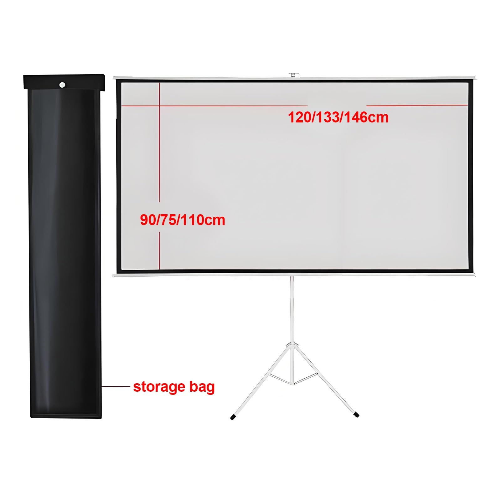Ekran Projekcyjny ze Statywem PVC o Wysokiej Rozdzielczości 4K Regulowana Wysokość Przenośny Ekran Projekcyjny Składany Nadaje Się do Użytku Na Kempingu I w Salach(120 * 90cm)