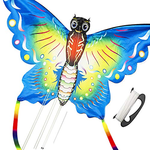 XIN Butterfly Kites for Kids - Huge Beach Kite Easy to Fly with Long Colorful Tail, Includes Kite Line and Bag - Thumbnail 7