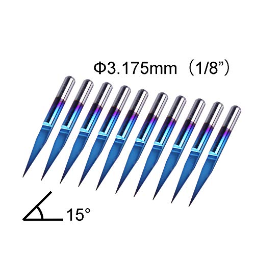 Genmitsu 10Pcs Nano Blue Coat Engraving Bits, 15 Degree 0.1mm Tip 1/8