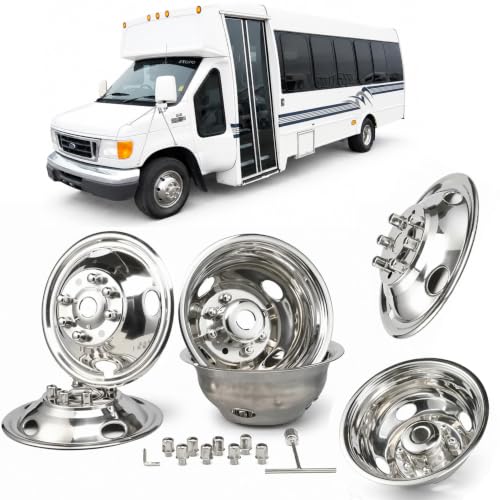 Image of 4pc 16 inch Wheel Simulators, Heavy Duty Bolt On 8 Lug Hubcaps, 8 Hand Hole Polished Stainless Steel Dually Rim Covers for Ford F350 1974-1998;E350 /E450 1992-2021;Dodge Ram 3500 1974-1999