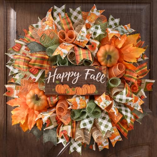 Fall Decor Fall Wreaths for Front Door 20 Wreath Mesh Bow with Wood Sign