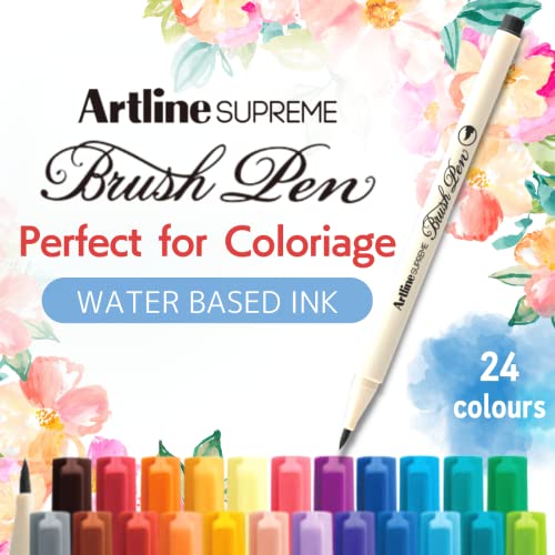 Artline Supreme Brush Pen For Coloriage, Journaling Note, Hand Lettering, Calligraphy Brush Style (Flexible), 24 Ink Colours Set (Epfs-F/24W) #TOP1