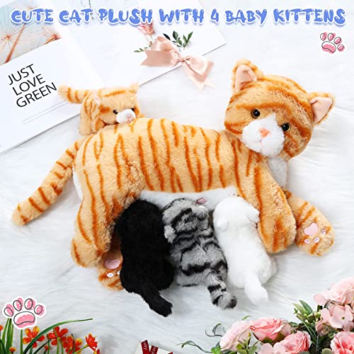 Nurturing Cat Stuffed Animal: Plush Mommy Kitty & 4 Kittens For Girls, Boys, Birthday Gifts (Cute Style) #TOP4