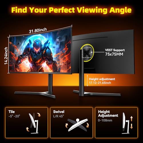 Image of 34 Inch Ultrawide Gaming Monitor - 21:9 WQHD 3440 x 1440 R1500 Curved Computer Monitor for Gamer, 180Hz,1ms, AMD FreeSync, PIP /PBP, Crosshair, TUV Eye Care, HDMI 2.0 & DP1.4, Tilt /Height /Swivel Stand