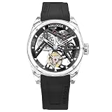 AGELOCER Tourbillon Watches Men Original Full Transparent Crystal Case Limited Edition, Luxury Sport Skeleton Waterproof Manual Mechanical Watch, Luminous Reading, Gift (9101S1)