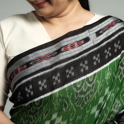 Image of Ikat Women's Pure Cotton Saree Traditional Craftsmanship Double Ikat Weaving Floral Handmade Ethnic Saree without Blouse Piece