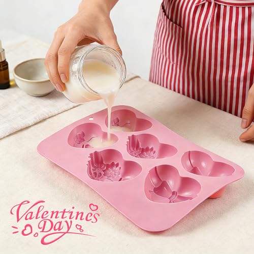 Image of Heart Mold Silicone Soap Molds, 2 Pack Valentine's Day Muffin Brownie Pan for Baking, Jello Candy Mould for Hot Chocolate Bombs Ice Cube Candle Resin