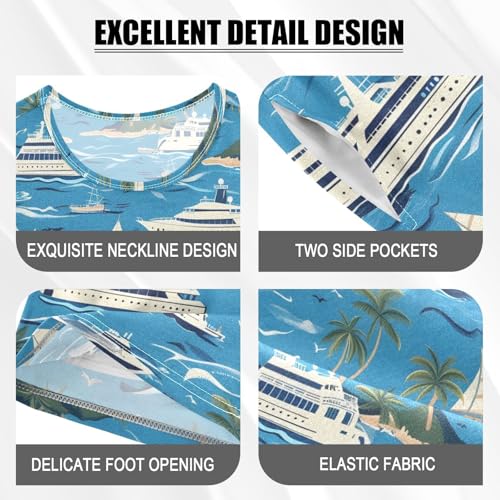ALAZA Tropical Ship Ocean Sea Pajamas Short Sleeve 2 Piece Sleepwear Top and Bottom Pajama Set Unisex4
