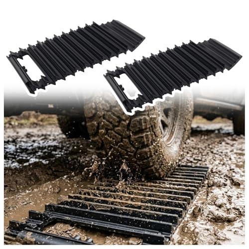 2PCS Upgraded Car Tire Traction Mats Winter Essentials Cars Recovery Tracks with Non-slip Texture & Handle Versatile Traction Boards as Snow Shovel/Recovery Boards for Off Road 4x4 Car
