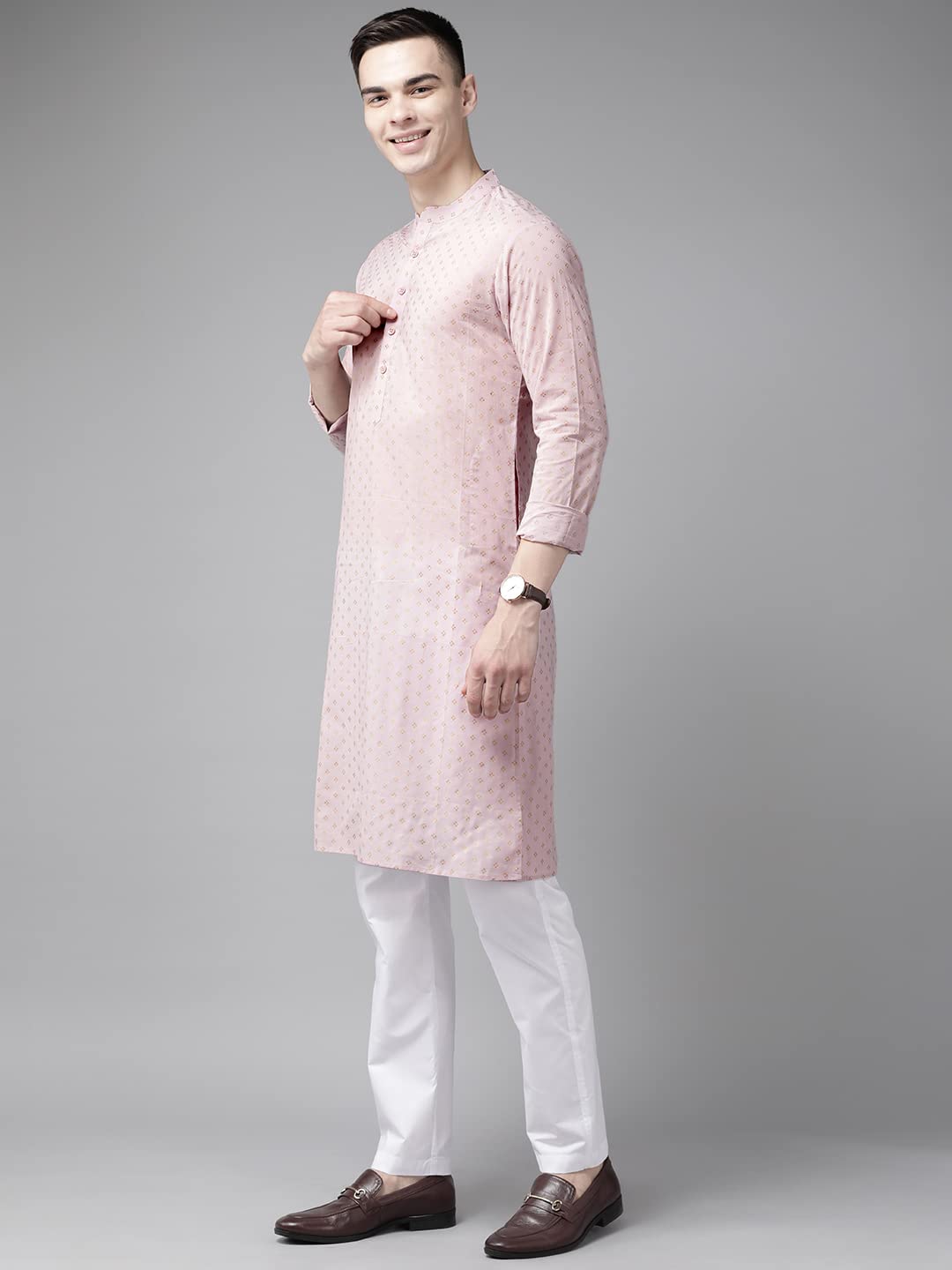 See Designs Men's Pink & Gold Printed Straight Kurta - Sd2Kt_1132Xs