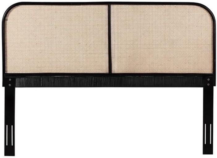 BOWERY HILL Contemporary Cane and Teak Rattan Headboard, Natural Finish, Solid Teak Frame, Wall-Mountable Design, Sustainable Material, Modern Bedroom Décor, Compatible with Adjustable Bed Frames