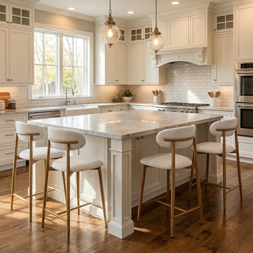 Image of AQO Counter Height Bar Stools Set of 4, Upholstered Counter Stools Modern Barstools with Metal Legs for Kitchen Island Dining Room, Beige