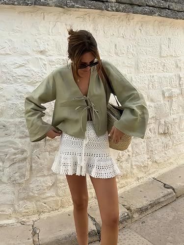 OCUH Puff Sleeve Tops for Women Leopard Print Tops for Women Lace Up Top Cute Tops for Women Leopard Vest3