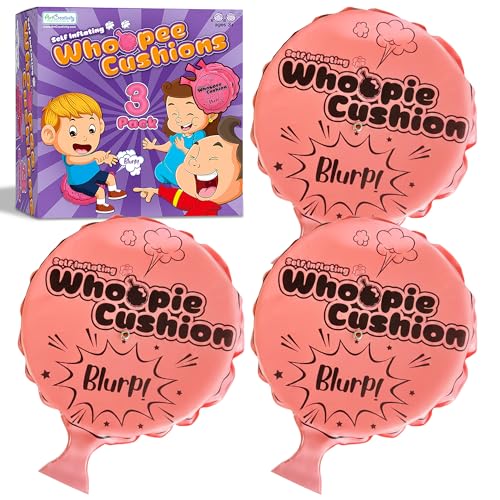 ArtCreativity Self Inflating 7" Whoopie Cushion (3PK) - No Germs Just Gas - Easily Self Inflates in Seconds for Rapid Fire Flatulence, No Blowing Needed, Oldest Prank in the Book Made Safer & Stronger