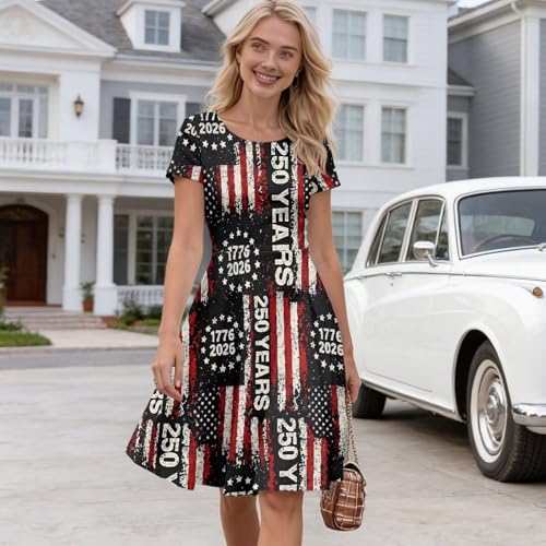 Image of AFPANQZ Womens Casual Summer Lightweight Vintage Dress Short Sleeve Midi Dress Knee-Long Luxury Formal Dress