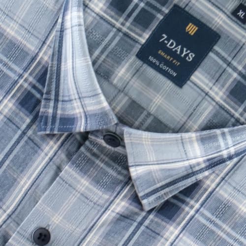 Image of 7-DAYS Men's Premium Check Shirt - 100% Cotton, Tailored Fit (Between Slim & Regular), Full Sleeve, with Pocket - Smart Office & Casual Look