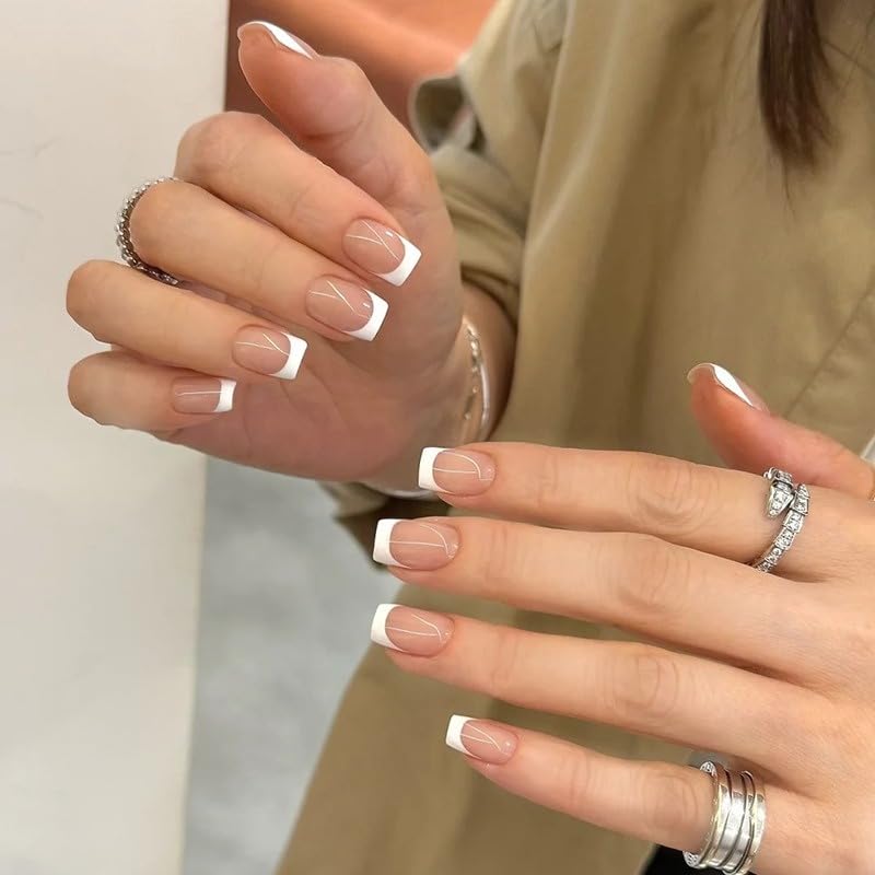 X&D Press On Nails Minimal Clean Light Almond French Fashion Fake Nails