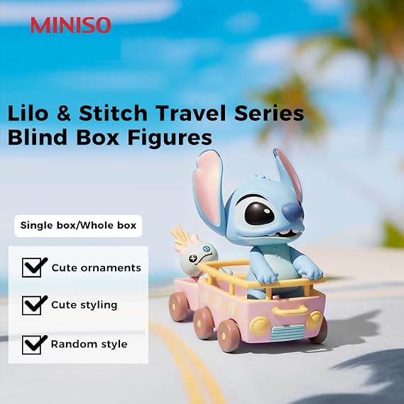 MINISO Disney Lilo & Stitch Travel Series Blind Box Figures, Stitch Blind Box Collectible Toy Surprise Figures for Room Decorations, Birthday Gifts (Single)