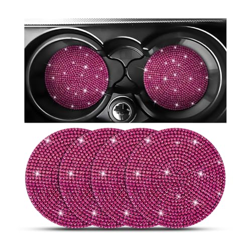 Image of Osilly Bling Car Cup Holder Coaster, Crystal Rhinestone Anti-Slip Insert Coasters, Universal 2.75 Inch Fashion Automotive Cup Mat, Car Interior Accessories Decor Gifts for Women (Rose Red, 4PCS)