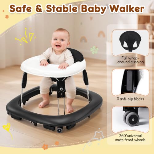 Image of Baby Walker with Wheels, One-Touch Foldable Walker & 7‑Level Height Adjust