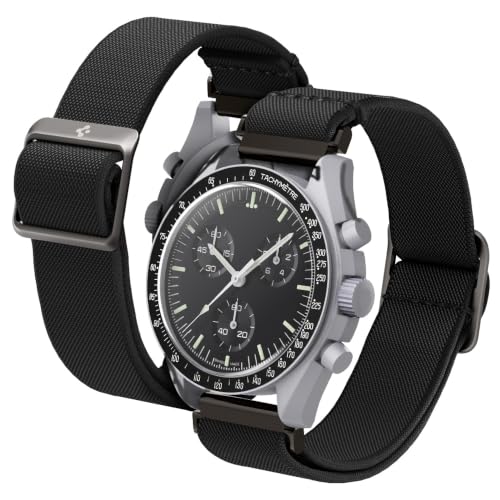 Image of Spigen Lite Fit Strap Band for Samsung Galaxy Watch7 /6 /5 /4(44mm /40mm), WatchFE(40mm), Watch6Classic(47mm /43mm), Watch5Pro(45mm), Watch4Classic(46mm /42mm), Watch3(41mm), Active1 /2 Mesh - Black | Adjustable, Quick Release Fits Omega x Swatch MoonSwatch Speedmaster & Galaxy Watch 7 /FE /6 /5 /4 /3 (20mm)