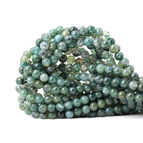 CHEAVIAN 60PCS 6mm Natural Moss Agate Gemstone Round Loose Beads for Jewelry Making DIY 1 Strand 15'