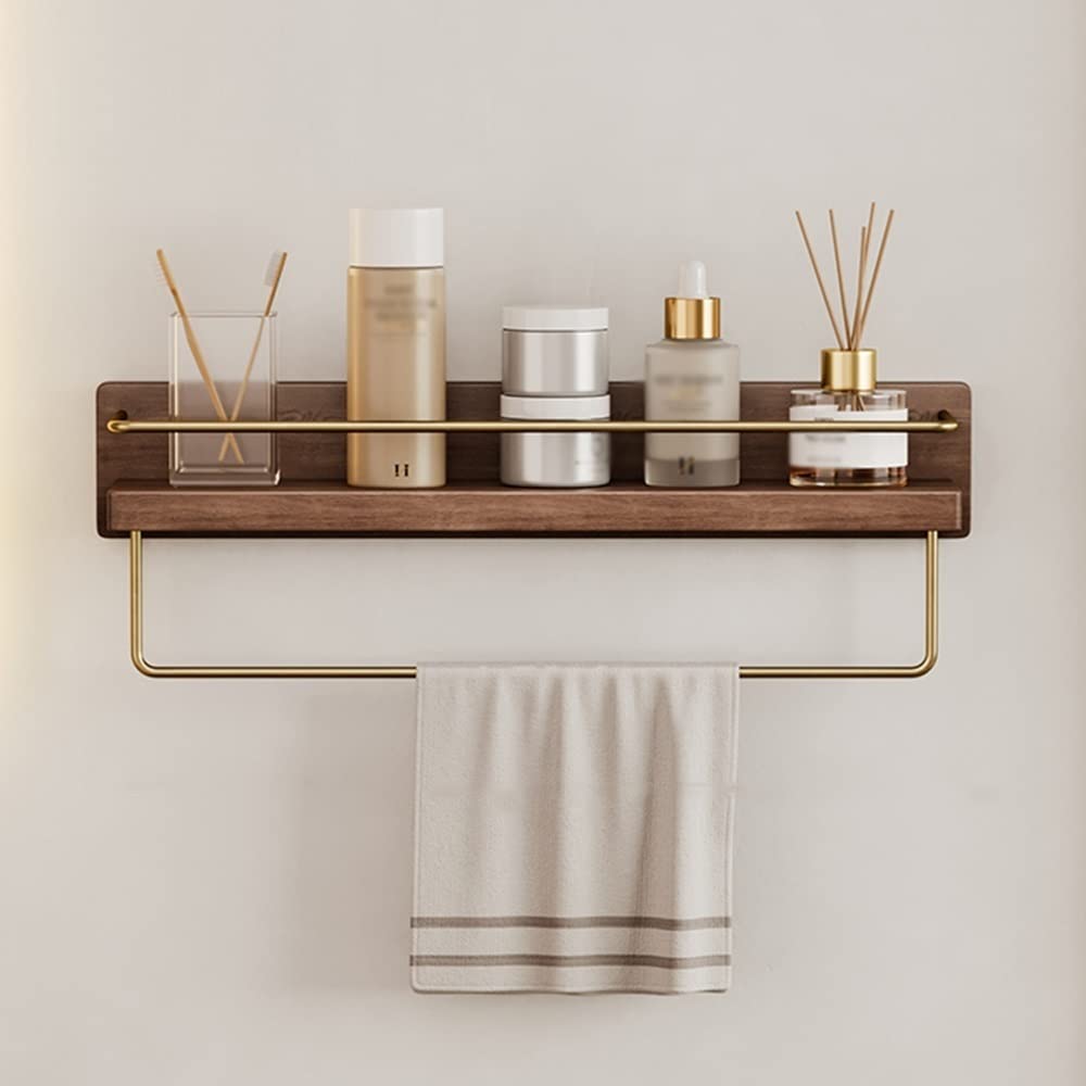NevStp Estante organizador de madera maciza para ducha, estantes flotantes, accesorios de ducha, multifuncional, para baños, cocinas, dormitorios, con gancho, toallero, 45 cm