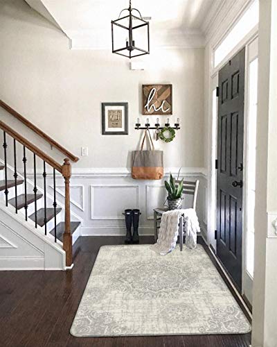 Lahome Vintage Medallion Area Rug - 3x5 Washable Entryway Rug Non Slip Distressed Carpet for Living Room Soft Grey, Throw Floor Carpet for Door Mat Entrance Bedrooms Office - Image 4