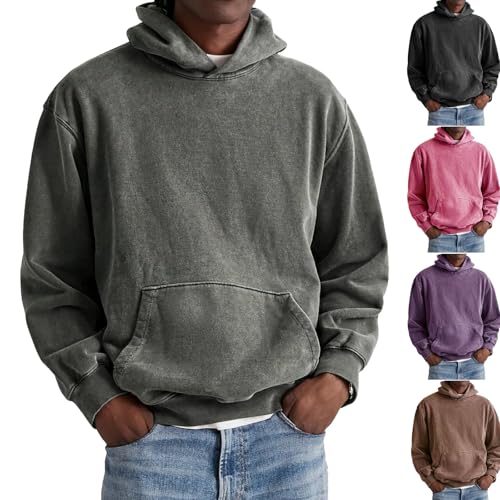Acid Wash Hoodie Men Vintage Washed Hoodie Baggy Hooded Pullover Sweatshirts with Pockets Workout Streetwear